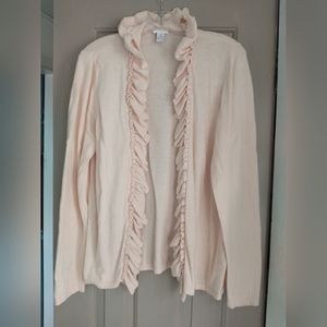 Chico's Ruffle Front Open Cardigan Pink Sweater Size 2 / Small